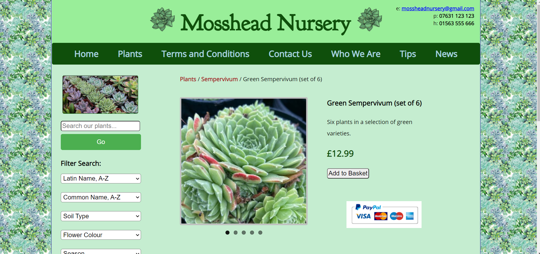 Mosshead Nursery, Product Page